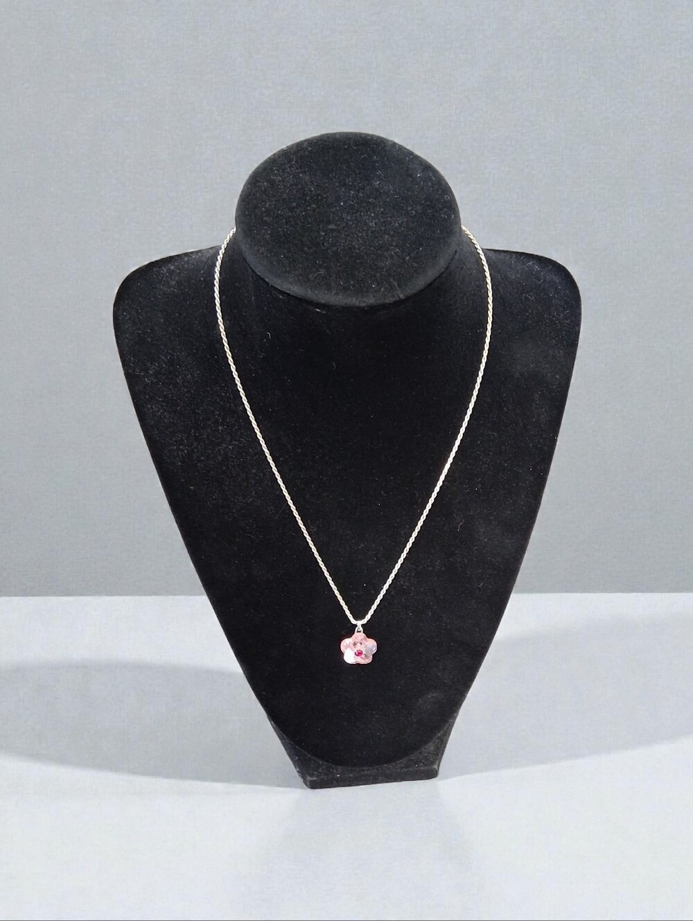Swarovski Pink Crystal Flower Pendant 925 Sterling Silver Rope Chain Necklace